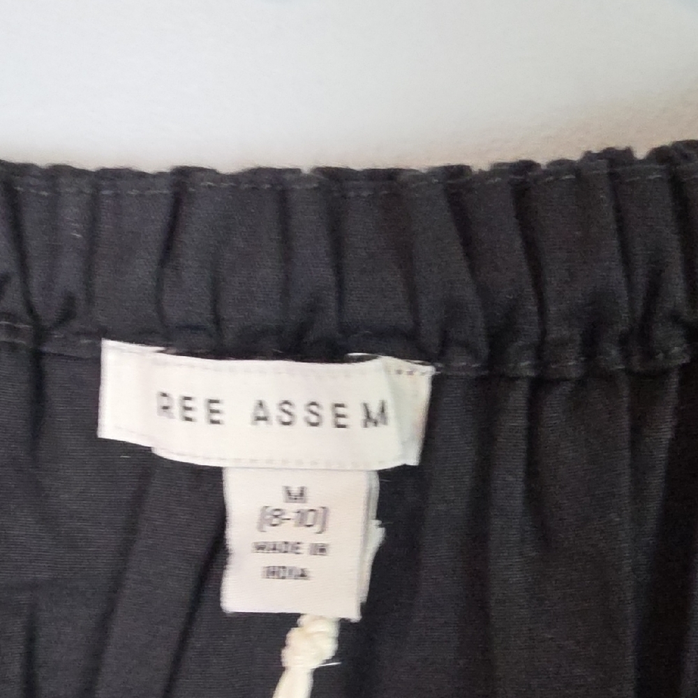 New Free Assembly Cotton Black midi dress smocked waist Medium 8-10 - Picture 6 of 10